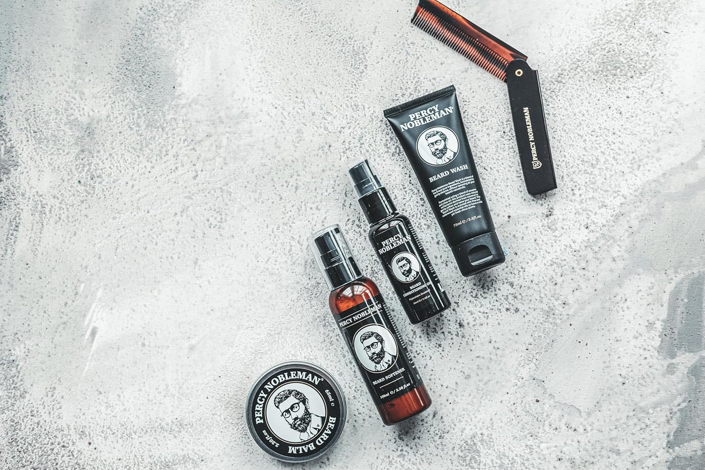 Percy Nobleman, Kit Complet De Soin Pour Barbe, Contenant Un Adoucissant Pour Barbe, Une Huile Parfumée Pour Barbe, Un Baume Pour Barbe, Un Shampoing Pour Barbe Et Un Peigne Pliable En Acétate