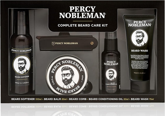 Percy Nobleman, Kit Complet De Soin Pour Barbe, Contenant Un Adoucissant Pour Barbe, Une Huile Parfumée Pour Barbe, Un Baume Pour Barbe, Un Shampoing Pour Barbe Et Un Peigne Pliable En Acétate
